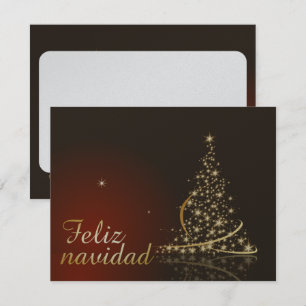 Invitación Motivo navideño rojo con dorado árbol de navidad.