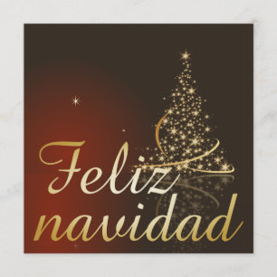 Invitación Motivo navideño rojo con dorado árbol de navidad.