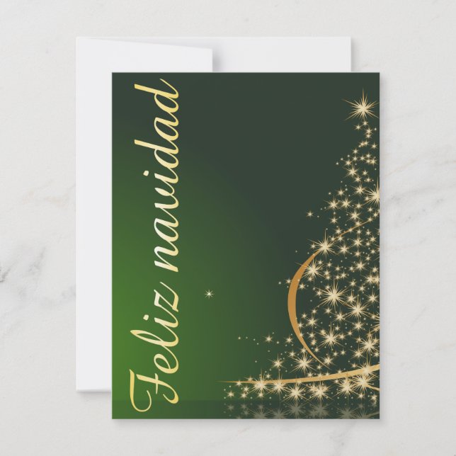 Invitación Motivo navideño verde con arbol de navidad. (Anverso)