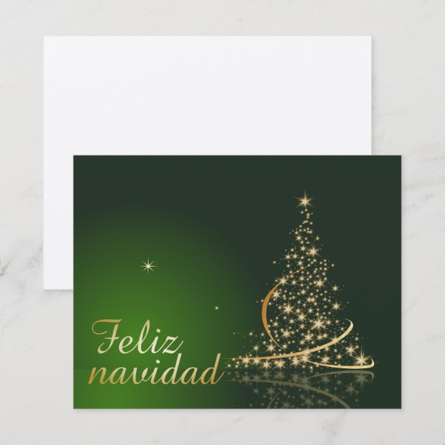 Invitación Motivo navideño verde con arbol de navidad. (Anverso / Reverso)