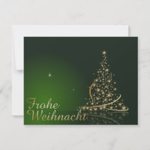 Invitación Motivo navideño verde con árbol de Navidad dorado
