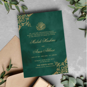 Invitación Motivo oriental verde y oro Boda musulmán islámico