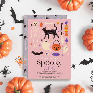 Invitación Motivos De Halloween Fantasmas Primer Cumpleaños R