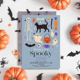 Invitación Motivos espeluznantes de Halloween azul primer cum
