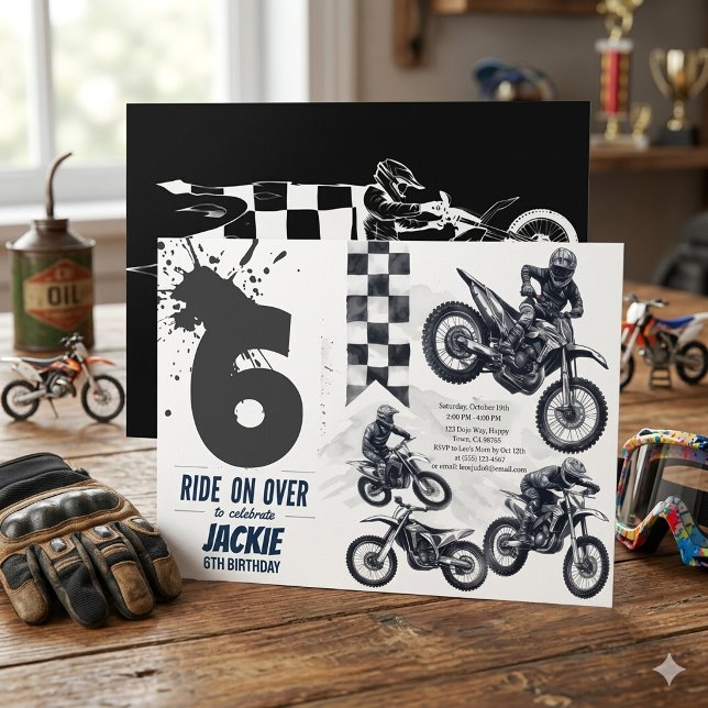 Invitación Moto Cross de Bicicleta de Tierra Cumpleaños 6º Mo (Subido por el creador)