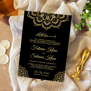 Invitación Moto de oro negro tradicional Boda islámico