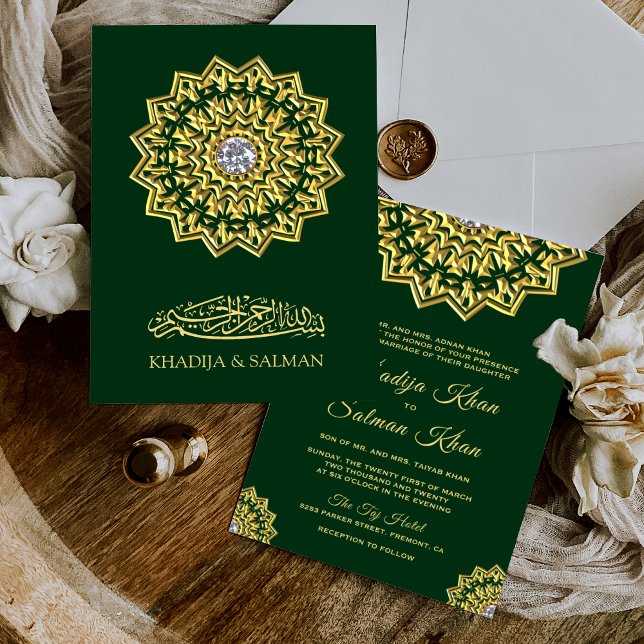 Invitación Moto de oro verde tradicional Boda islámico (Subido por el creador)