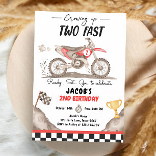 Invitación Moto de Tierra Dos Cumpleaños Rápido Segundo Niño