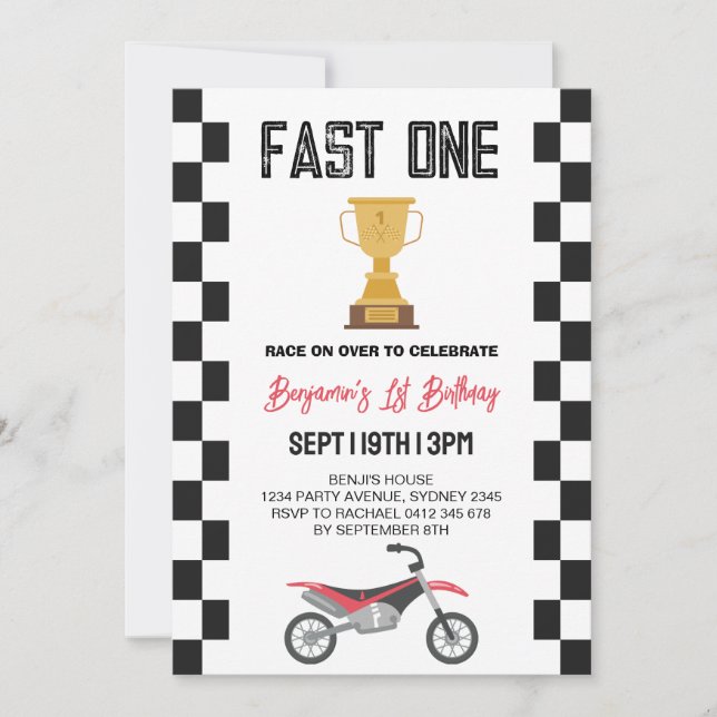 Invitación Moto de Tierra Fast One Fiesta de Cumpleaños númer (Anverso)