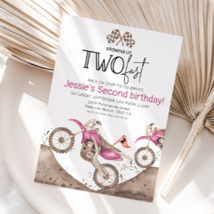 Invitación Moto de tierra rosa cumpleaños 2 - Creciendo demas