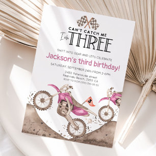 Invitación Moto de tierra rosa cumpleaños 3 - No me pueden at