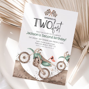 Invitación Moto de tierra verde cumpleaños 2 - Creciendo dos