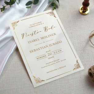 Invitación Moto del marco dorado Nuestra Boda Boda española
