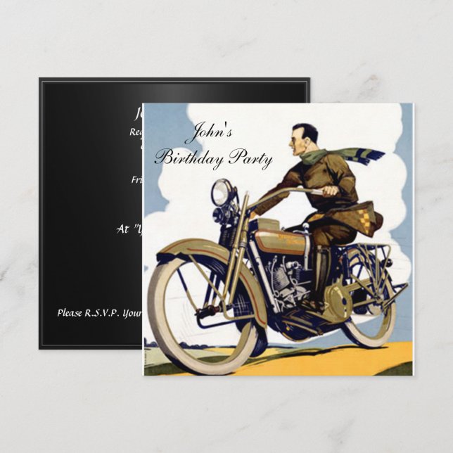 Invitación Motocicleta Art Deco popular (Anverso / Reverso)