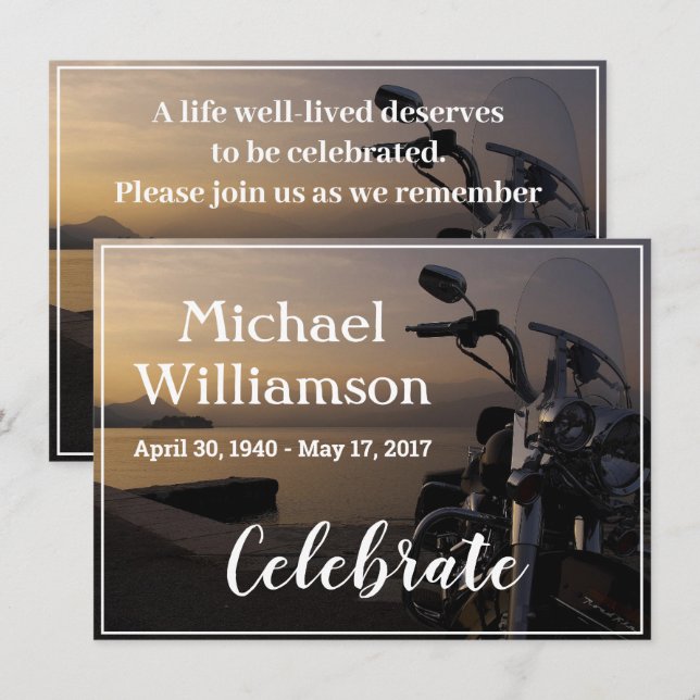 Invitación Motocicleta cerca de la celebración de la vida por (Anverso / Reverso)