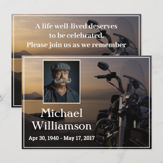 Invitación Motocicleta cerca del agua FotoCelebración de la v (Anverso / Reverso)