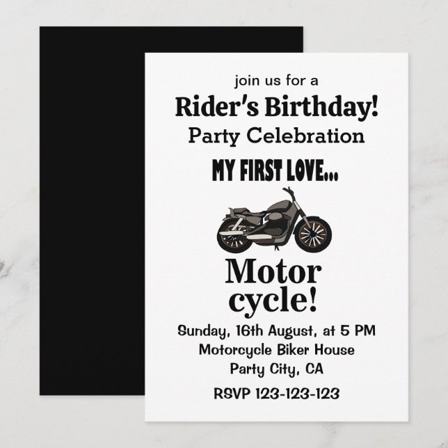 Invitación Motocicleta Clásica Motorcycle Birday Motorbike (Anverso / Reverso)