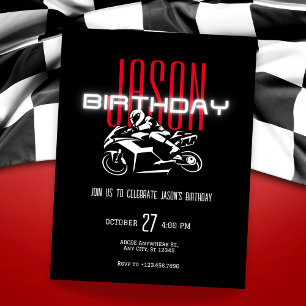 Invitación Motocicleta de cumpleaños oscuro y brillante