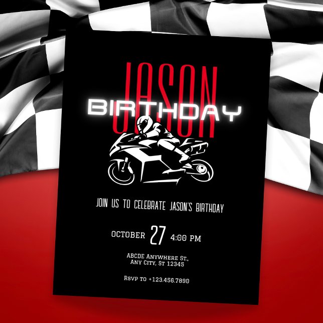 Invitación Motocicleta de cumpleaños oscuro y brillante (Subido por el creador)
