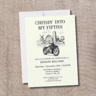 Invitación Motocicleta de granero de cosecha masculina en cru