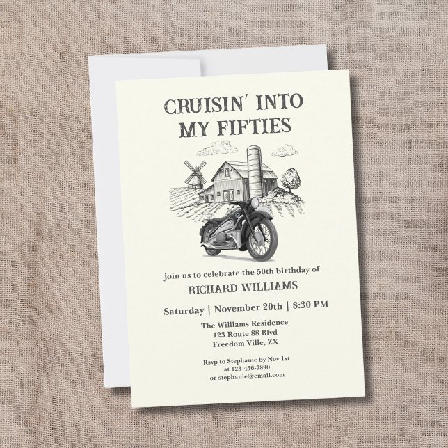 Invitación Motocicleta de granero de cosecha masculina en cru (Subido por el creador)