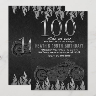 Invitación Motocicleta de plata de cuero negro 100TH 100 cump