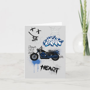 Invitación Motocicleta negra y azul grafiti gris
