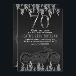 Invitación Motocicleta Plata de Cuero Negro 70TH 70 Cumpleaño<br><div class="desc">Personalizar para cualquier evento</div>