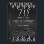 Invitación Motocicleta Plata de Cuero Negro 70TH 70 Cumpleaño<br><div class="desc">Personalizar para cualquier evento</div>