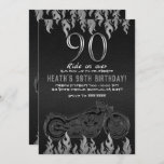 Invitación Motocicleta Plata de Cuero Negro 90TH 90 Cumpleaño<br><div class="desc">Personalizar para cualquier evento</div>