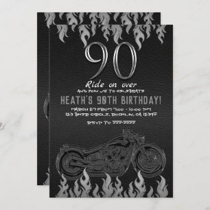 Invitación Motocicleta Plata de Cuero Negro 90TH 90 Cumpleaño