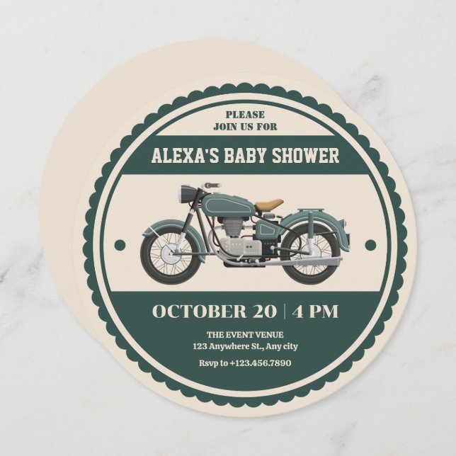 Invitación Motocicleta retro retro clásica ducha de bebé (Anverso / Reverso)
