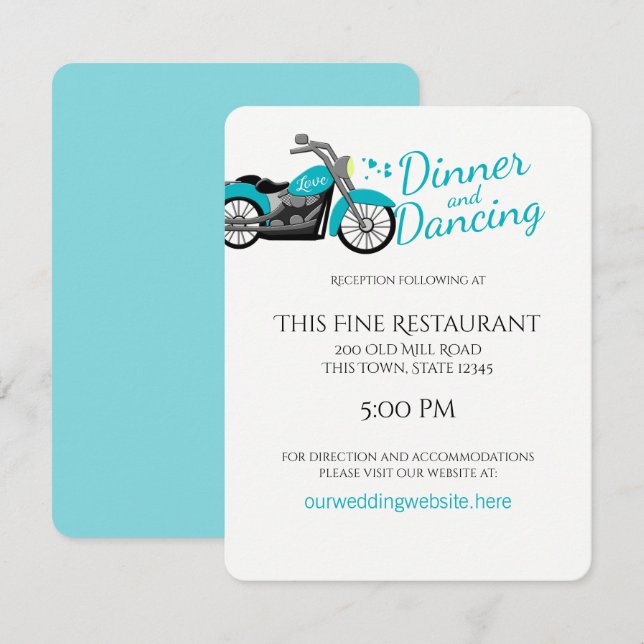Invitación Motocicleta y la recepción nupcial Aqua (Anverso / Reverso)