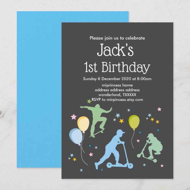 Invitación Motocicletas, bicicletas, patinetas, paseo por enc (Anverso / Reverso)