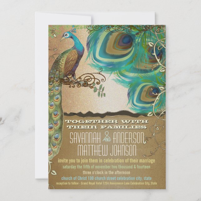 Invitación Motocicletas Gold Peacock Vintage 3 (Anverso)
