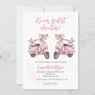 Invitación Motociclista rosa Gran Ducha de Novias de Aventura