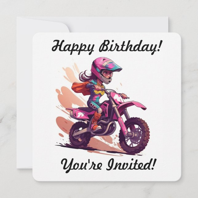 Invitación Motocross Chica personalizada (Anverso)