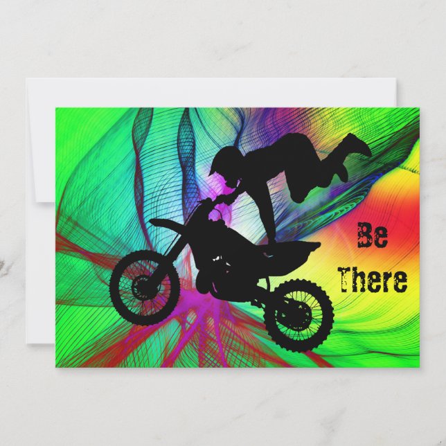 Invitación Motocross en una web de araña psicodélica (Anverso)