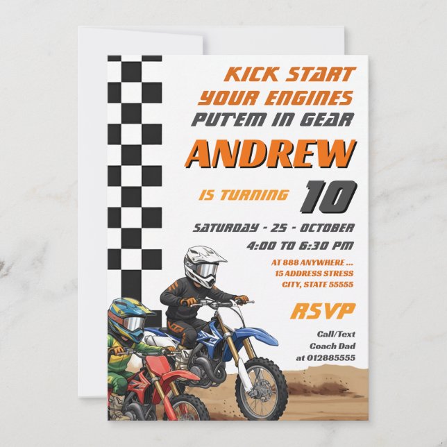Invitación Motocross Kids Motor Birthday (Anverso)