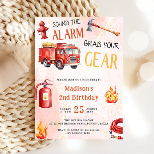 Invitación Motor de bomberos de camión de bomberos Fiesta del
