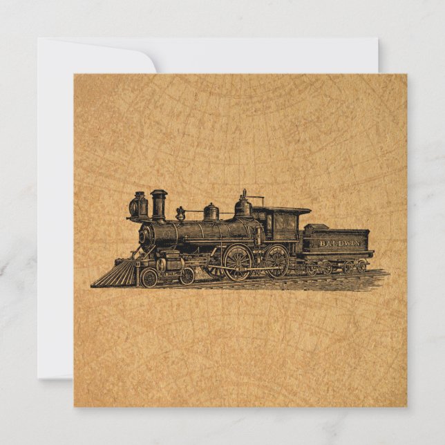 Invitación Motor de vapor vintage de locomoción y estilo de m (Anverso)