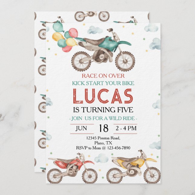 Invitación Motorbikes Dirt Bike Birthday Invitation (Anverso / Reverso)