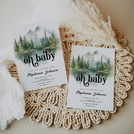 Invitación Mountain Adventure Forest Greenery Baby Shower