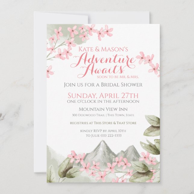 Invitación Mountain Adventure Pink Lilac Bridal Shower (Anverso)