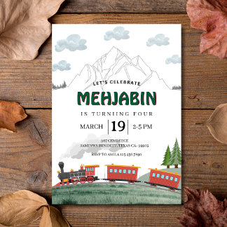 Invitación Mountain Adventure Steam Train Cumpleaños