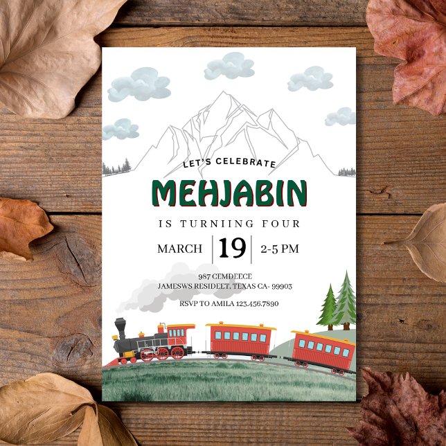 Invitación Mountain Adventure Steam Train Cumpleaños (Mountain Adventure Steam Train Birthday Invitation
)
