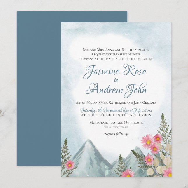 Invitación Mountain Asters Blue Boda (Anverso / Reverso)