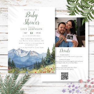 Invitación Mountain Baby Shower All In One Photo QR Code