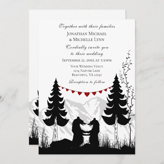 Invitación Mountain Bears Love and Gracias on Back Boda (Anverso / Reverso)