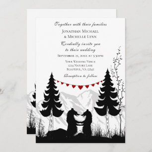 Invitación Mountain Bears Love and Gracias on Back Boda